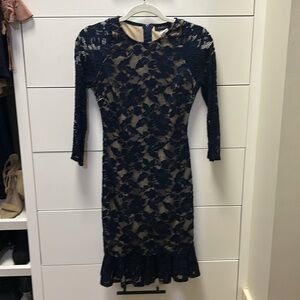 Navy lace dress with tan lining and ruffle bottom size 3/4